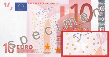 banconota 10 euro, particolare
